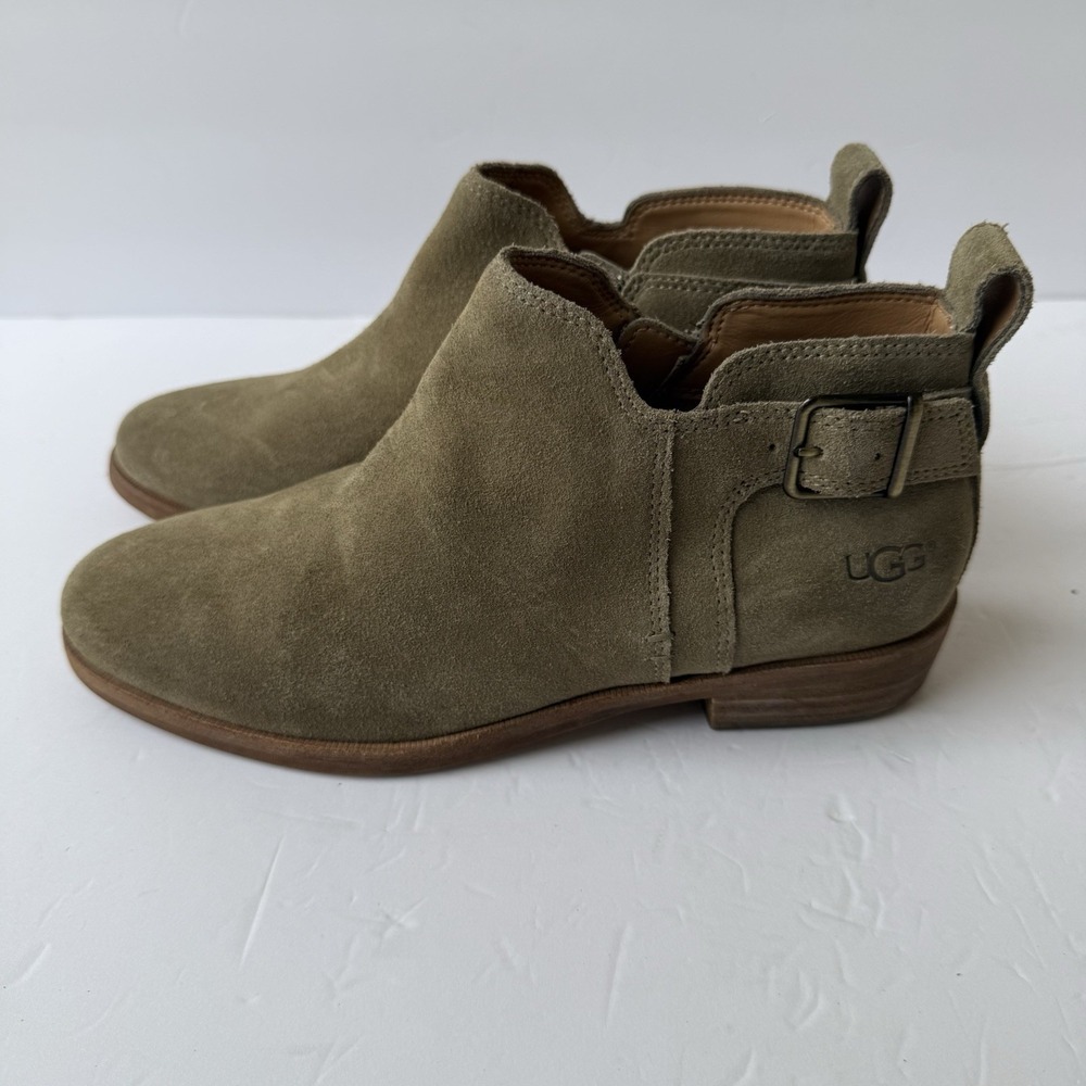UGG Kelsea Antilope Women's US 6 EU 37 Taupe Green Suede Buckle Ankle Boots